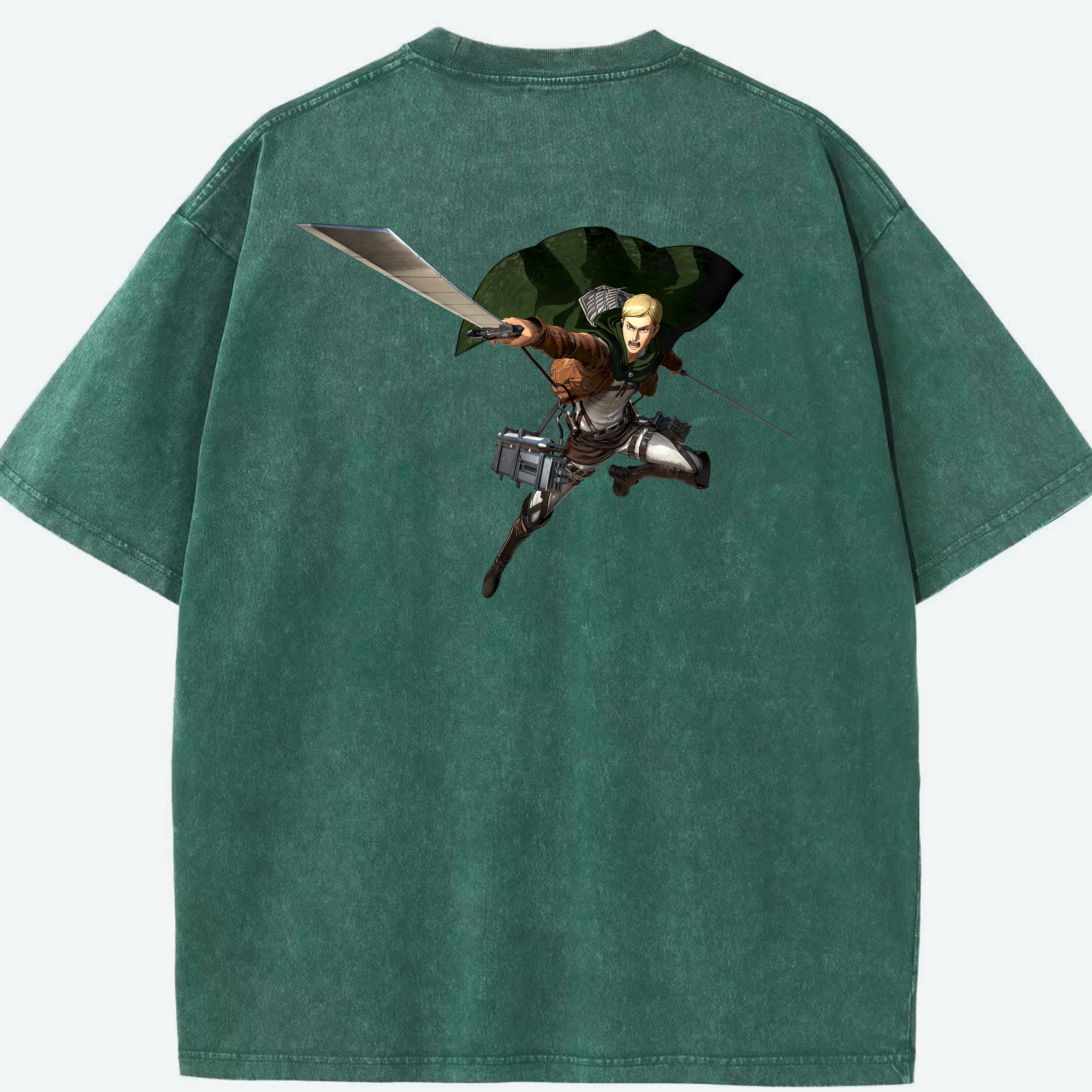 （画像用） 進撃の巨人 エルヴィン・スミス Attack on Titan Erwin Smith 綿100% ヴィンテージ風 半袖Tシャツ（背面プリント）
